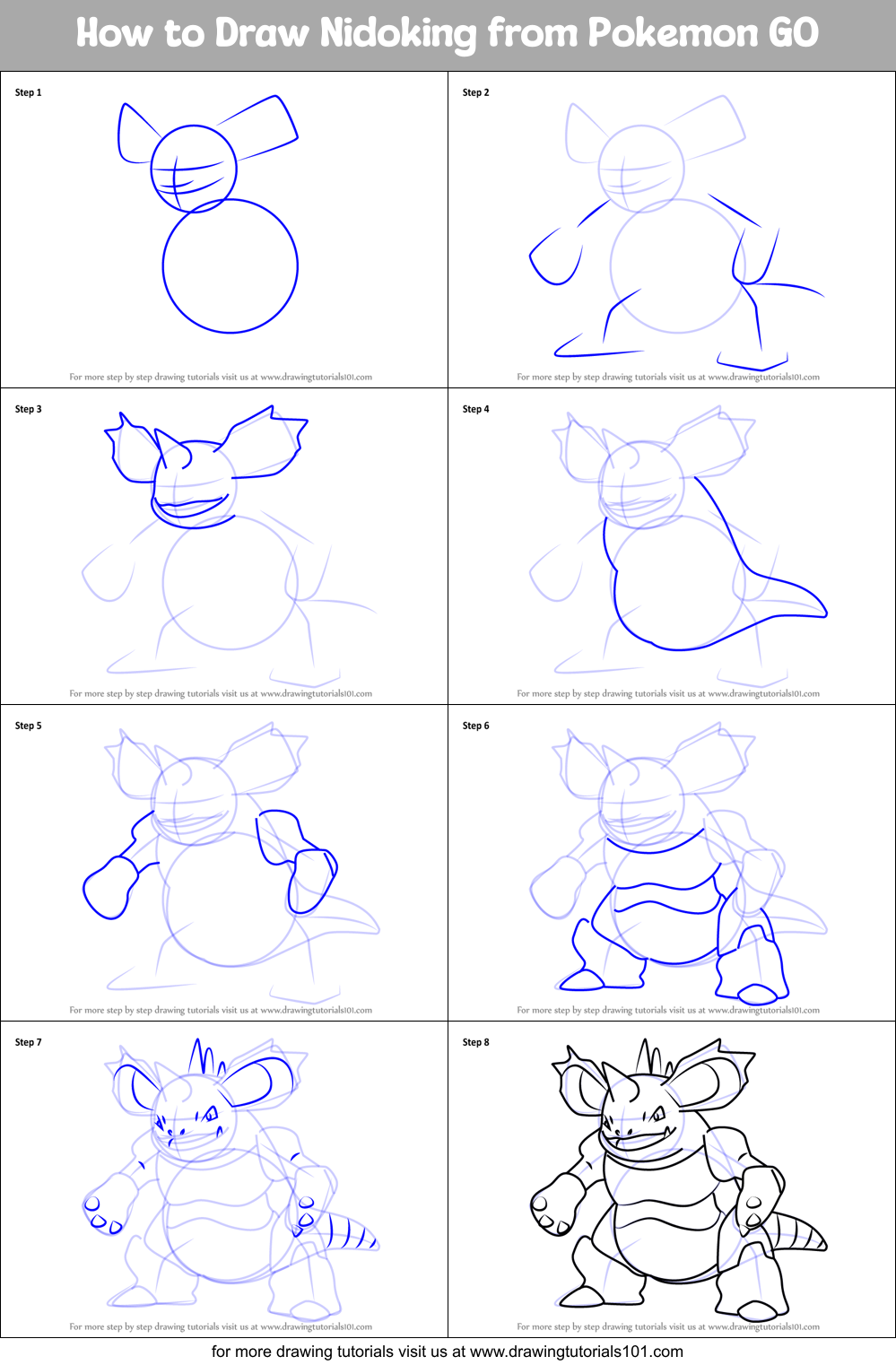 How to Draw Nidoking from Pokemon GO printable step by step drawing ...