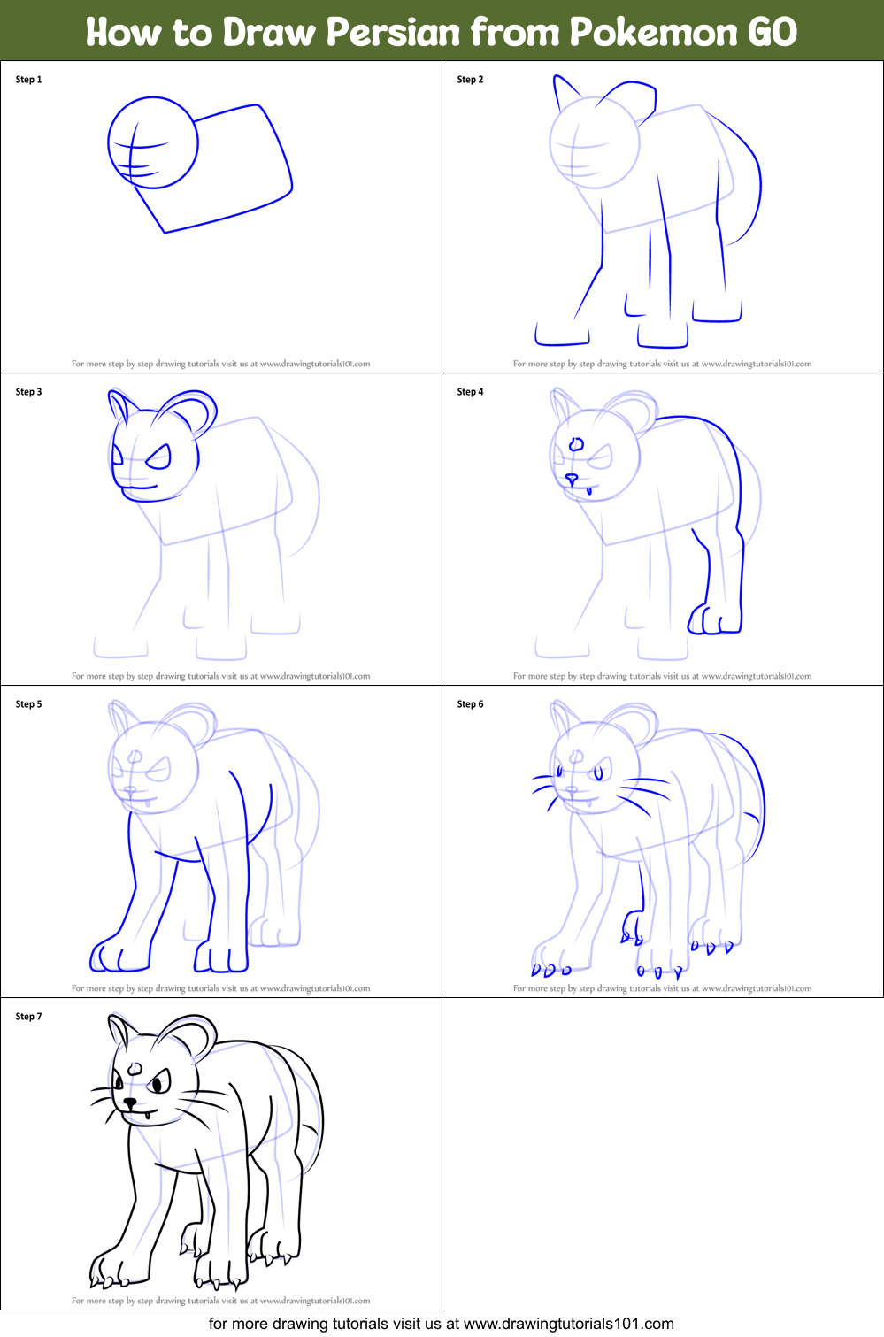How to Draw Persian from Pokemon GO printable step by step drawing ...
