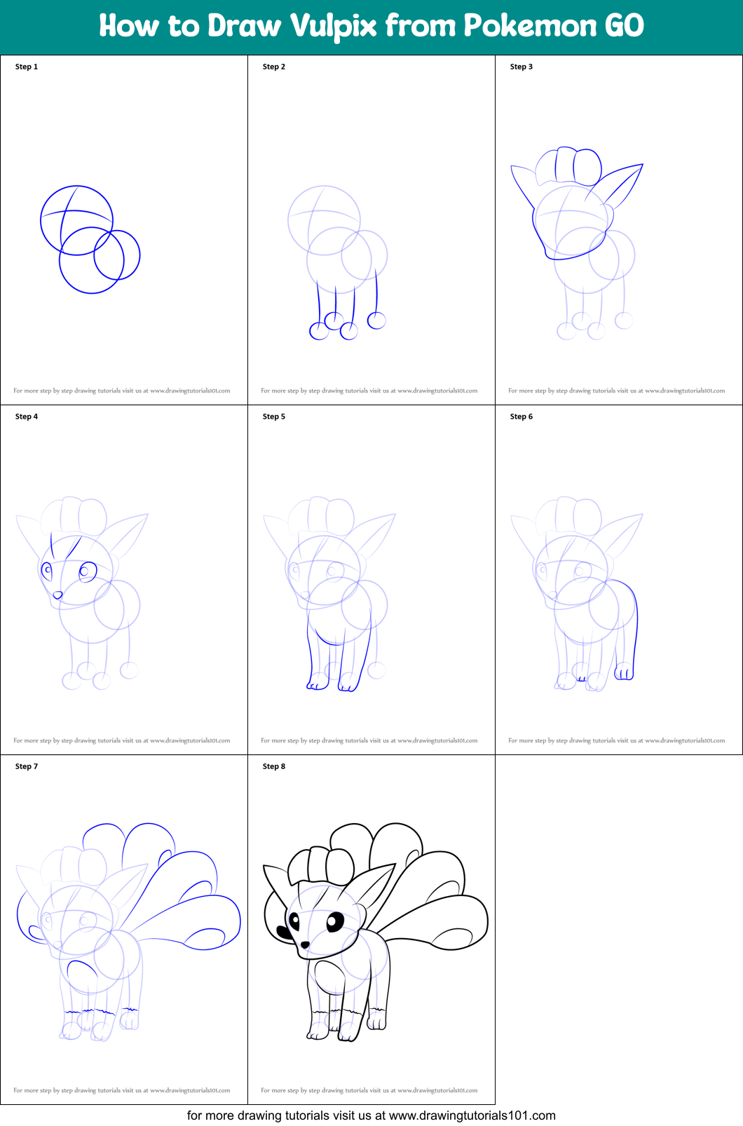 How to Draw Vulpix from Pokemon GO printable step by step drawing sheet ...