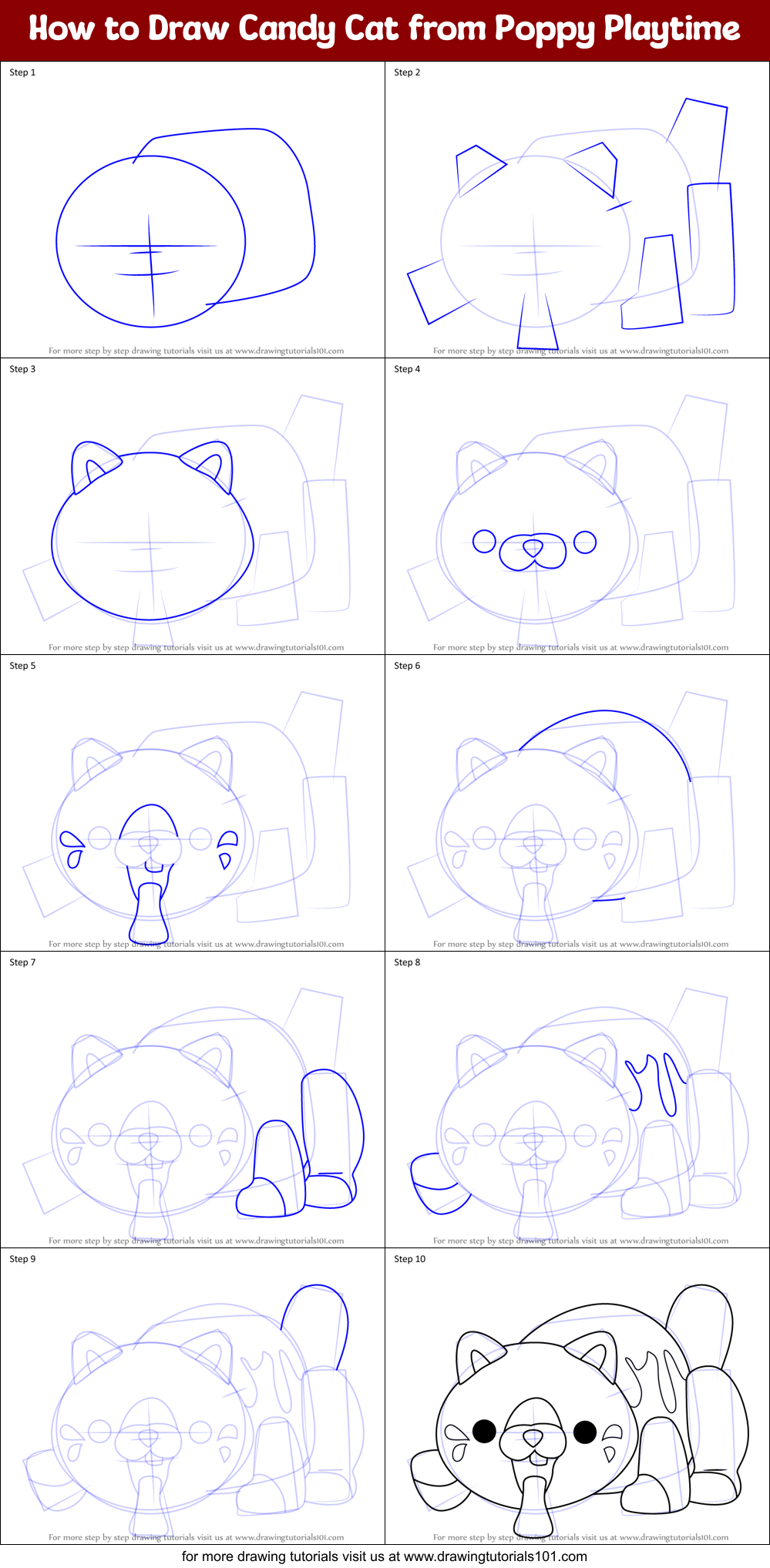 How to Draw Candy Cat from Poppy Playtime printable step by step ...