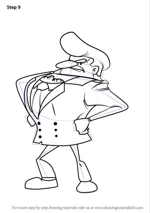 Step by Step How to Draw Inspector Clamp Grosky from Professor Layton