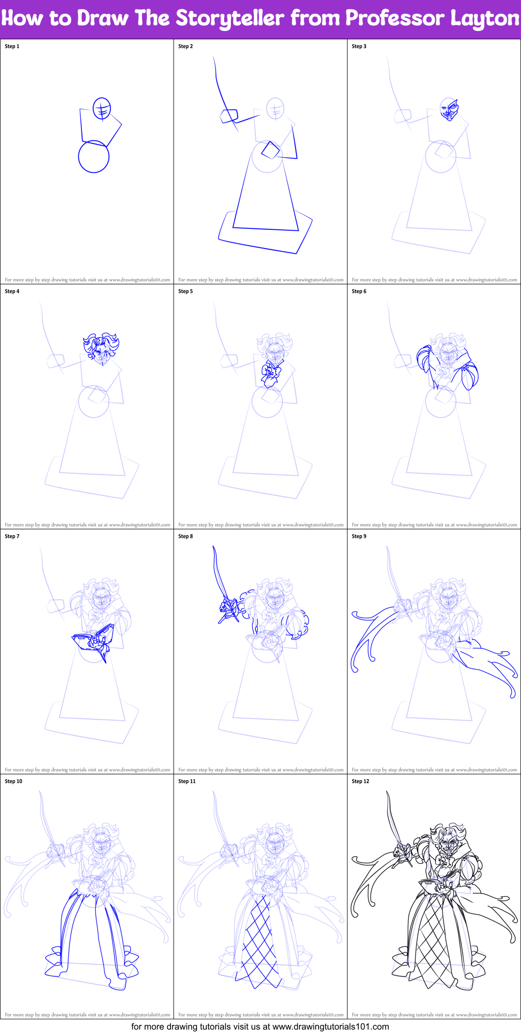 How to Draw The Storyteller from Professor Layton printable step by ...