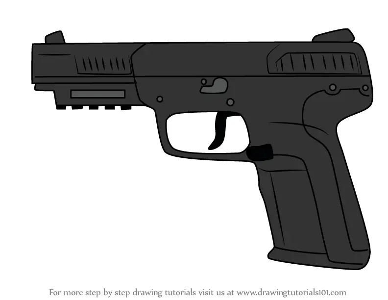 Step by Step How to Draw 5.7 USG Pistol from Rainbow Six Siege