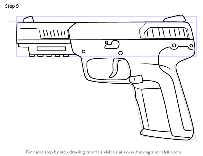 Step by Step How to Draw 5.7 USG Pistol from Rainbow Six Siege ...