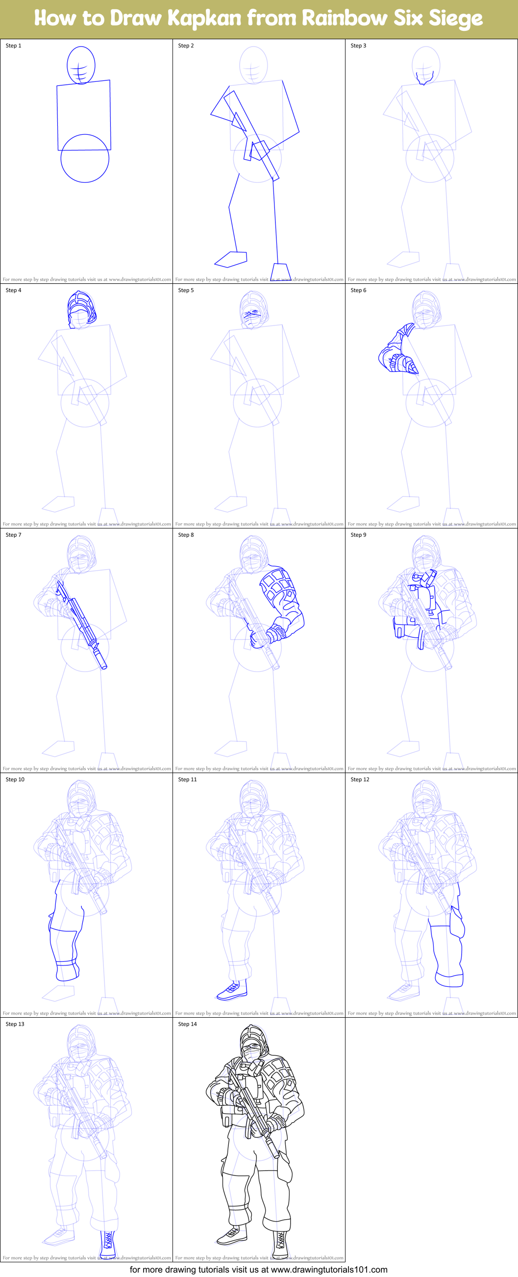 How to Draw Kapkan from Rainbow Six Siege printable step by step ...