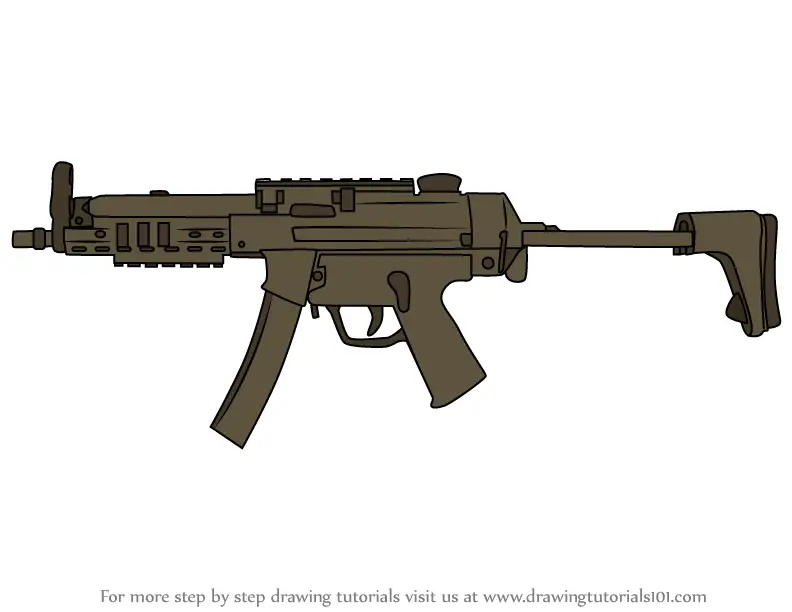 Step by Step How to Draw MP5 SMG from Rainbow Six Siege