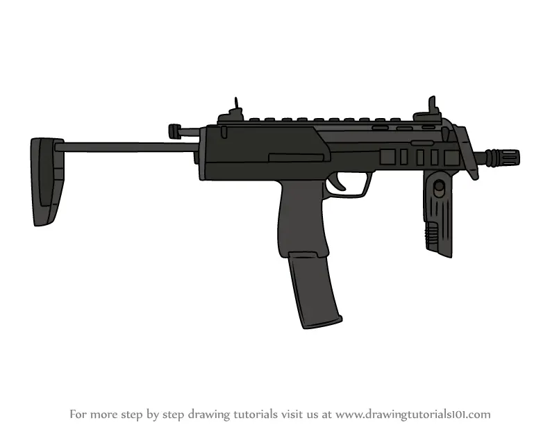 Step by Step How to Draw MP7 SMG from Rainbow Six Siege