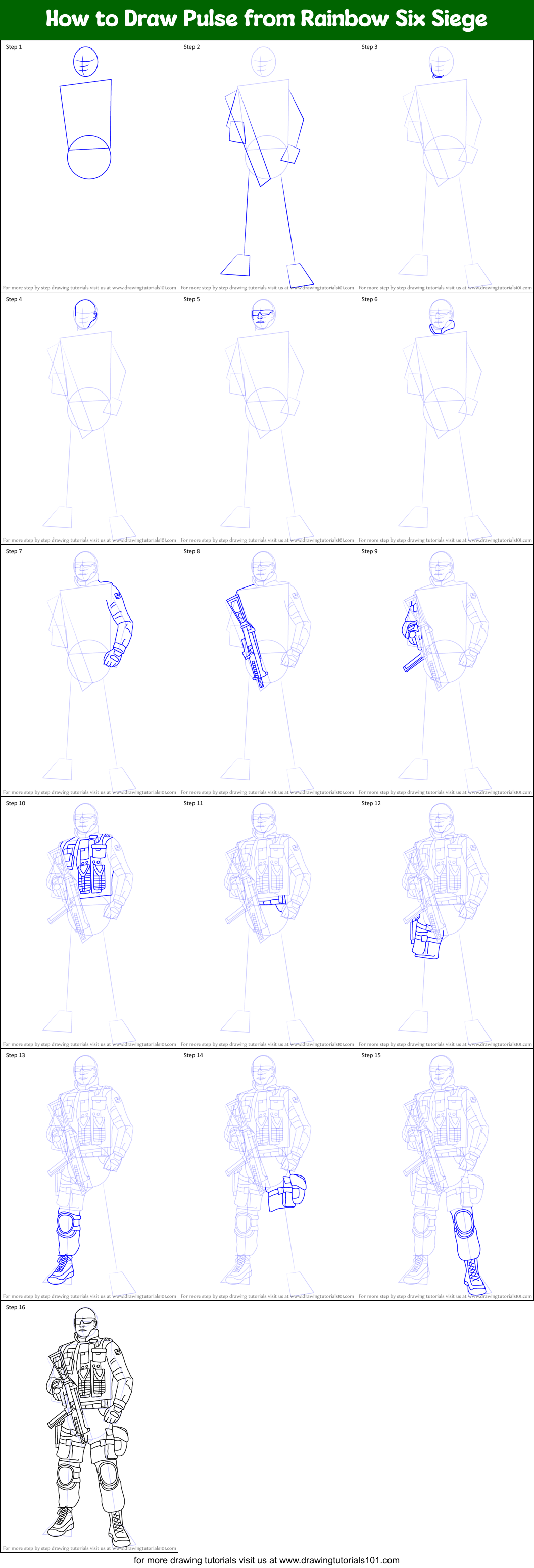 How to Draw Pulse from Rainbow Six Siege printable step by step drawing ...