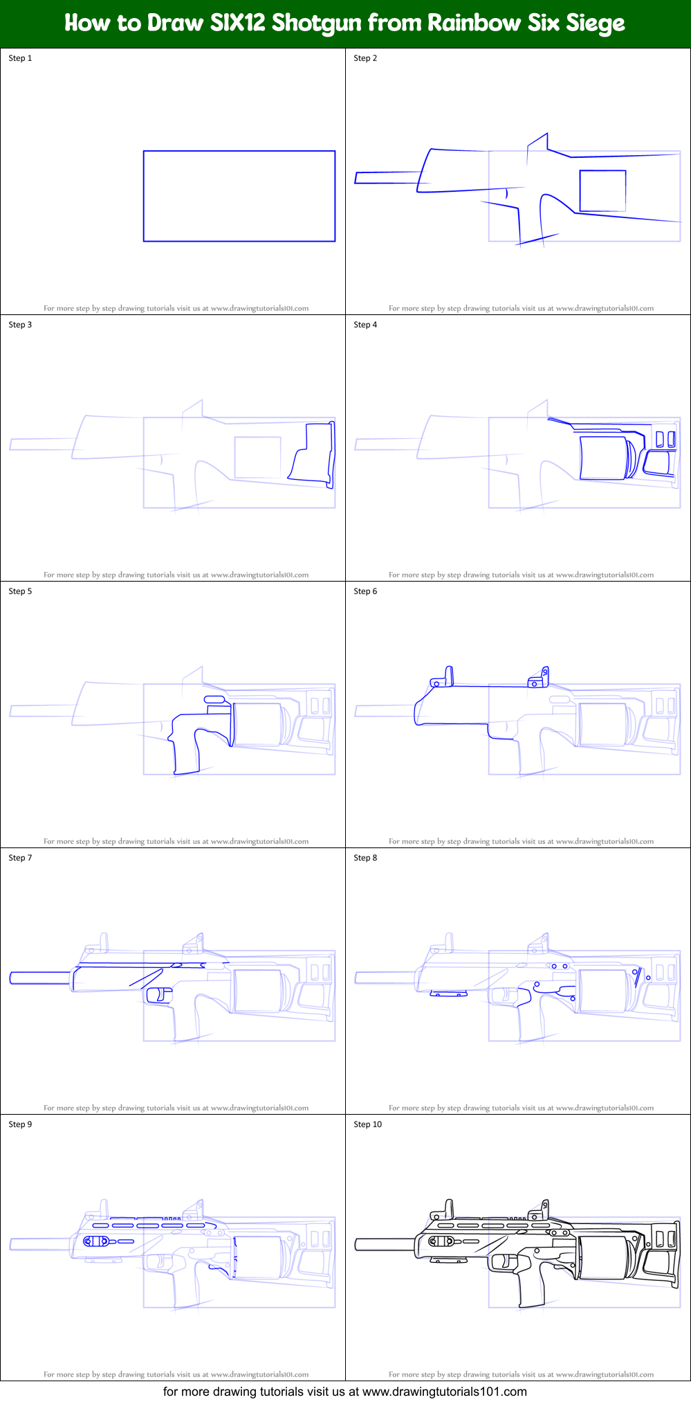 How to Draw SIX12 Shotgun from Rainbow Six Siege printable step by step ...