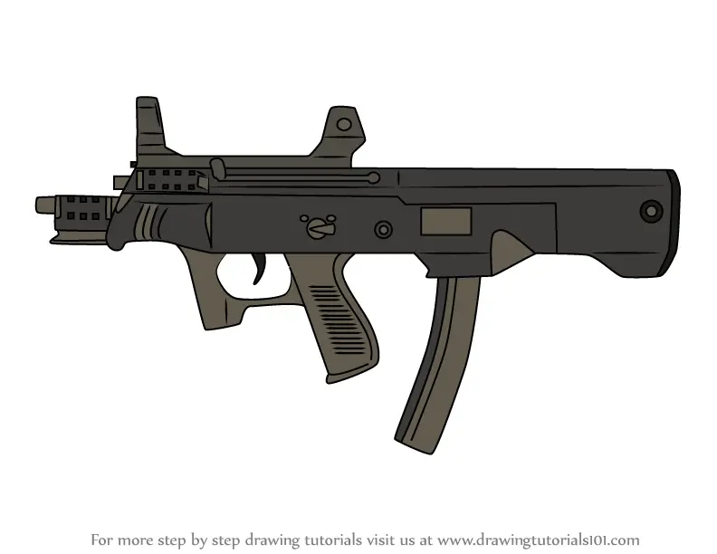 Step by Step How to Draw T5 SMG from Rainbow Six Siege