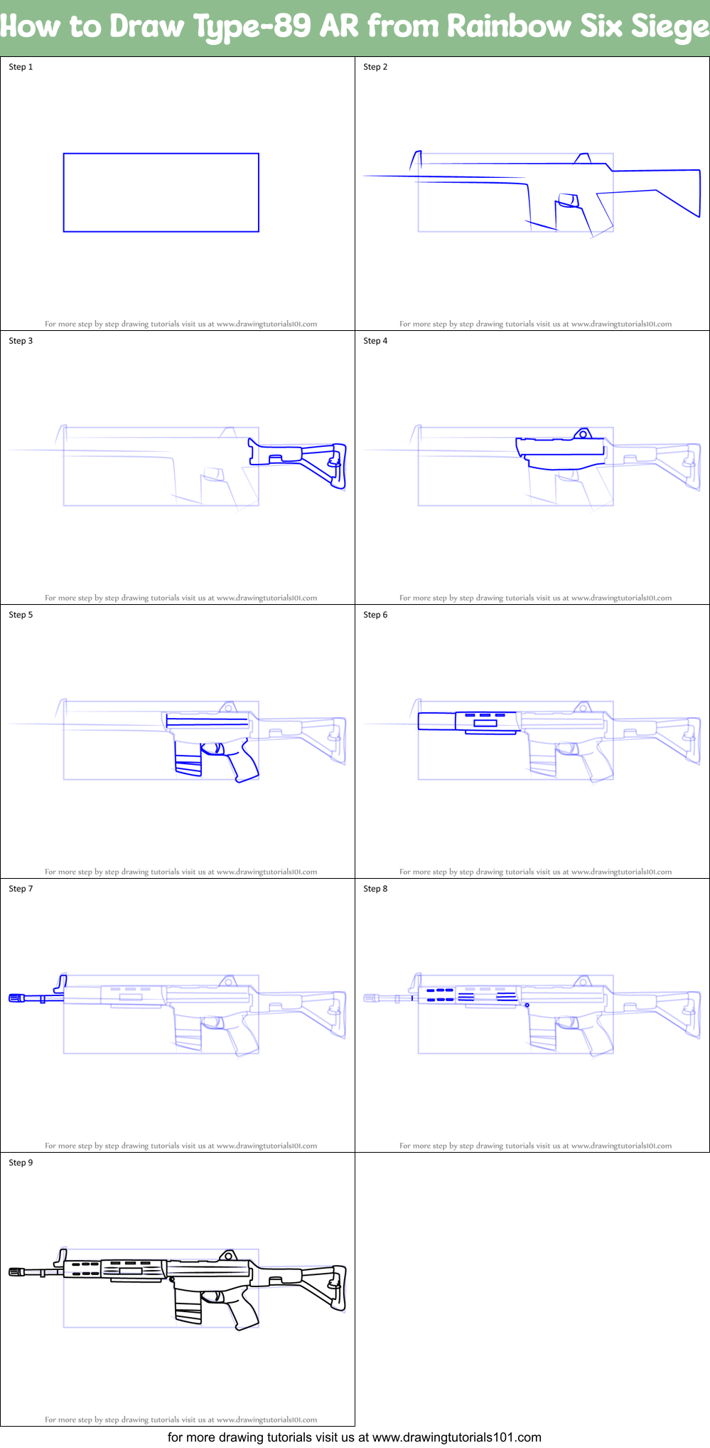 How to Draw Type-89 AR from Rainbow Six Siege printable step by step ...