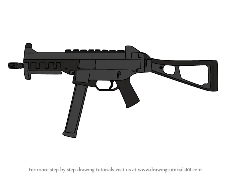 Step by Step How to Draw UMP45 SMG from Rainbow Six Siege