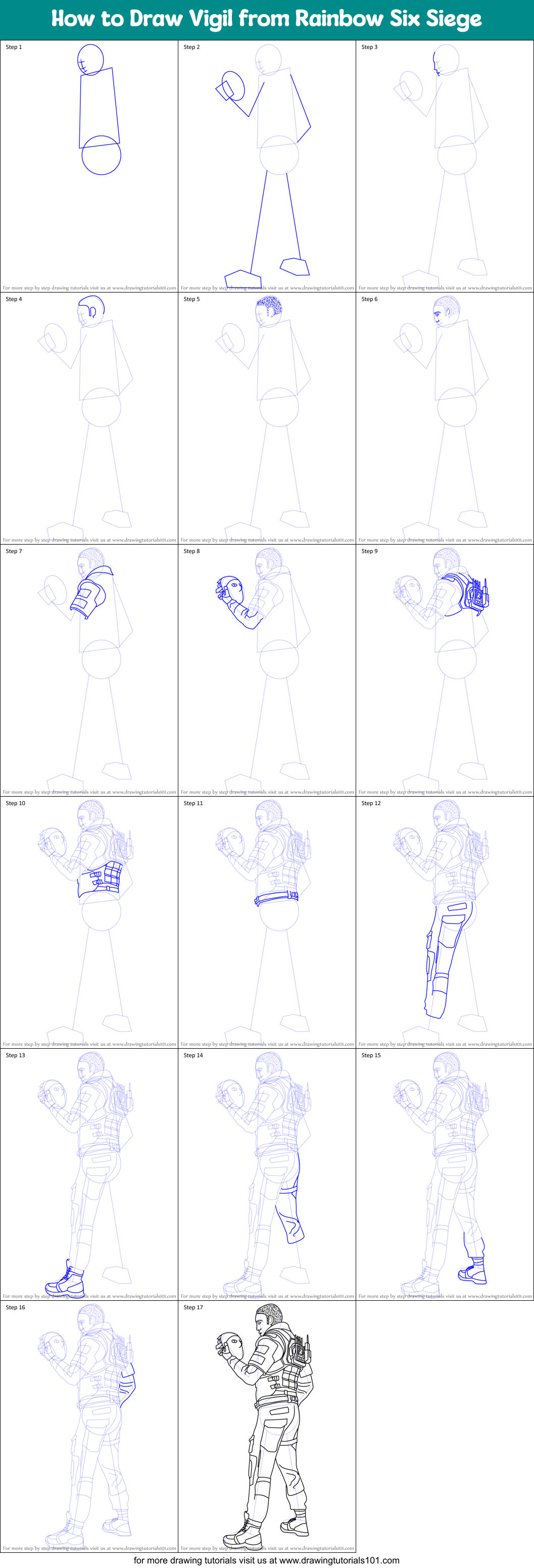 How to Draw Vigil from Rainbow Six Siege printable step by step drawing ...