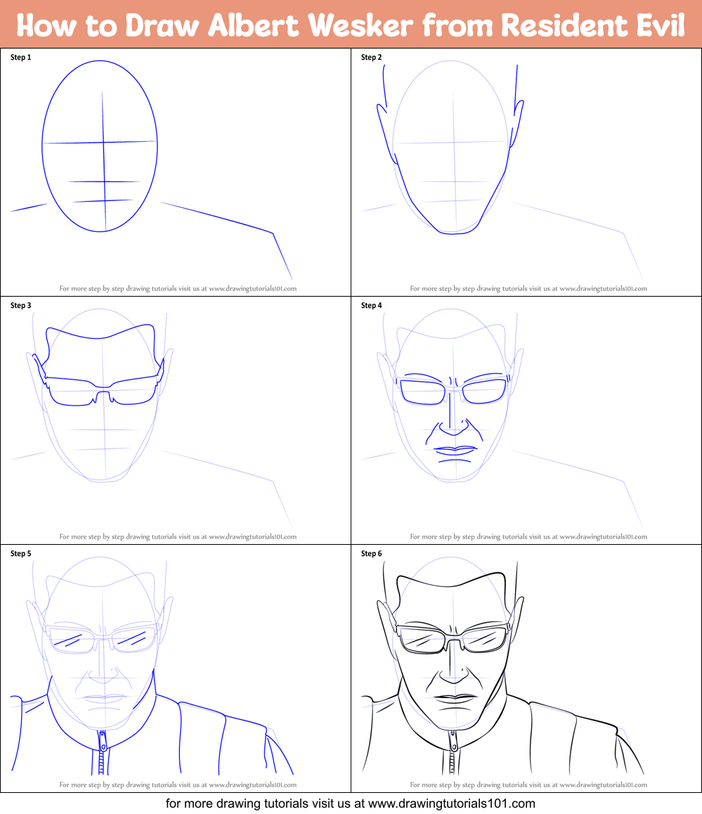 How to Draw Albert Wesker from Resident Evil printable step by step ...