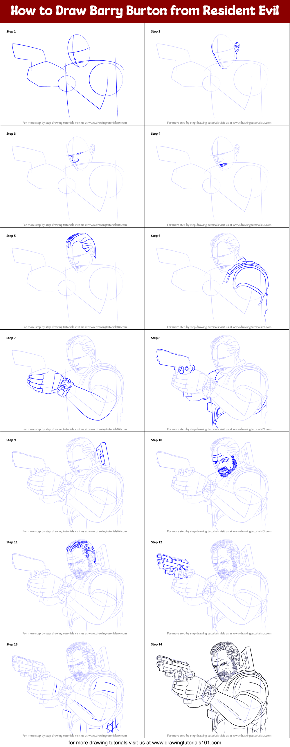 How to Draw Barry Burton from Resident Evil printable step by step ...