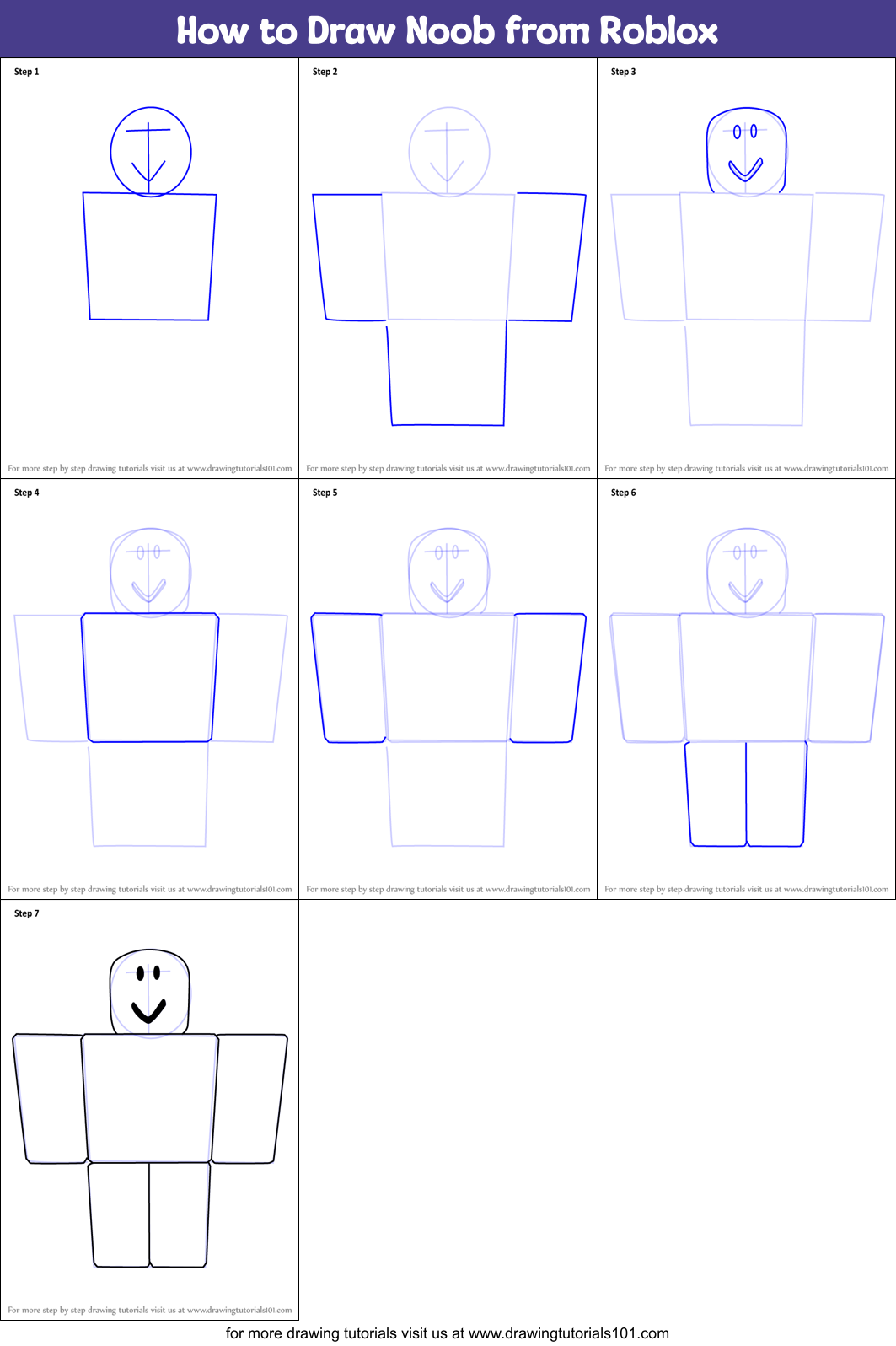 How to Draw Noob from Roblox printable step by step drawing sheet