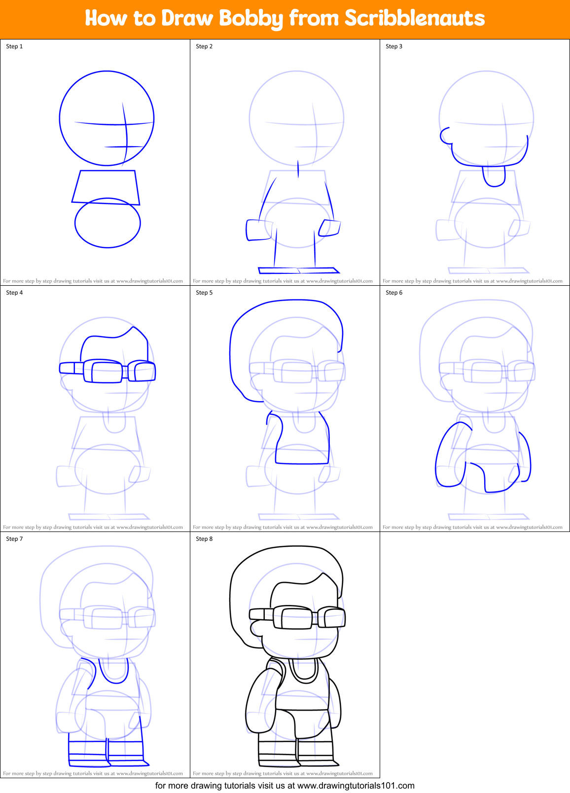 How to Draw Bobby from Scribblenauts printable step by step drawing