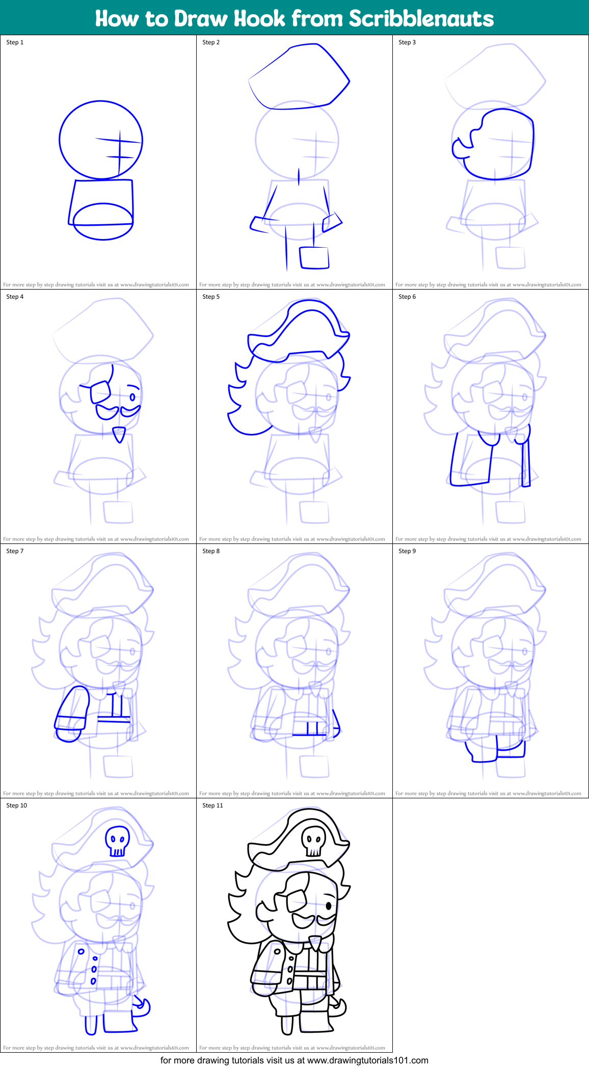 How to Draw Hook from Scribblenauts printable step by step drawing