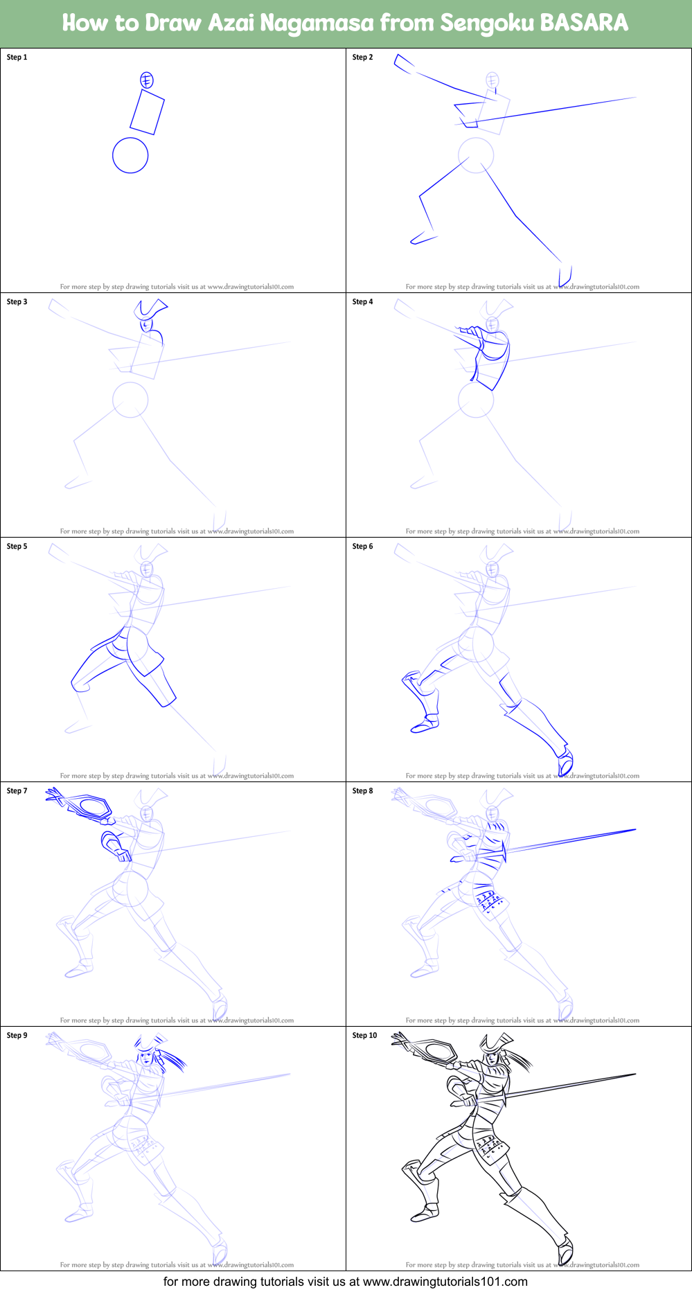 How to Draw Azai Nagamasa from Sengoku BASARA printable step by step ...