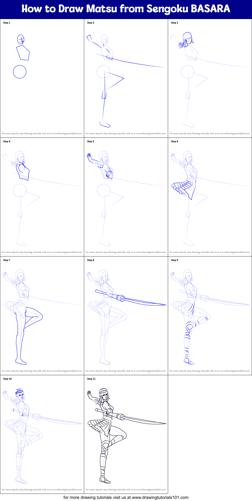 How to Draw Matsu from Sengoku BASARA printable step by step drawing ...