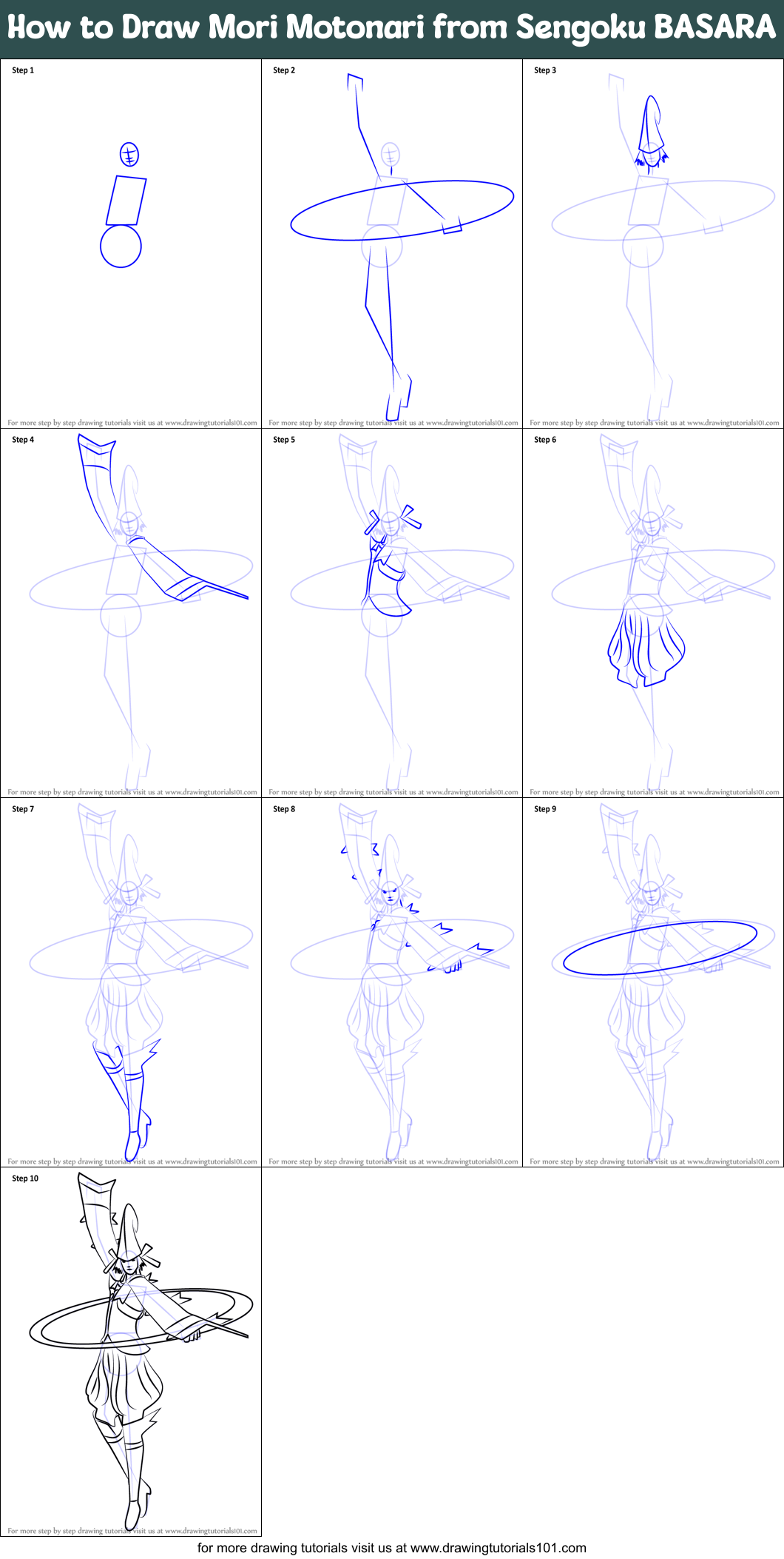 How to Draw Mori Motonari from Sengoku BASARA printable step by step ...