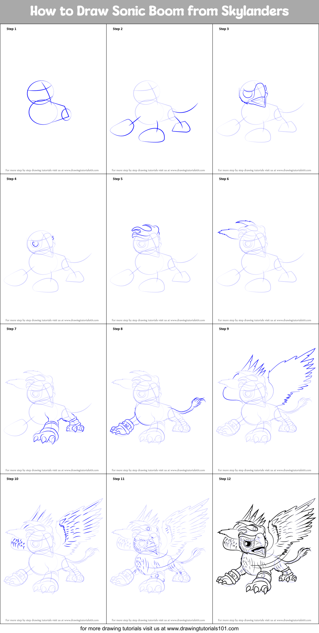 How to Draw Sonic Boom from Skylanders printable step by step drawing ...