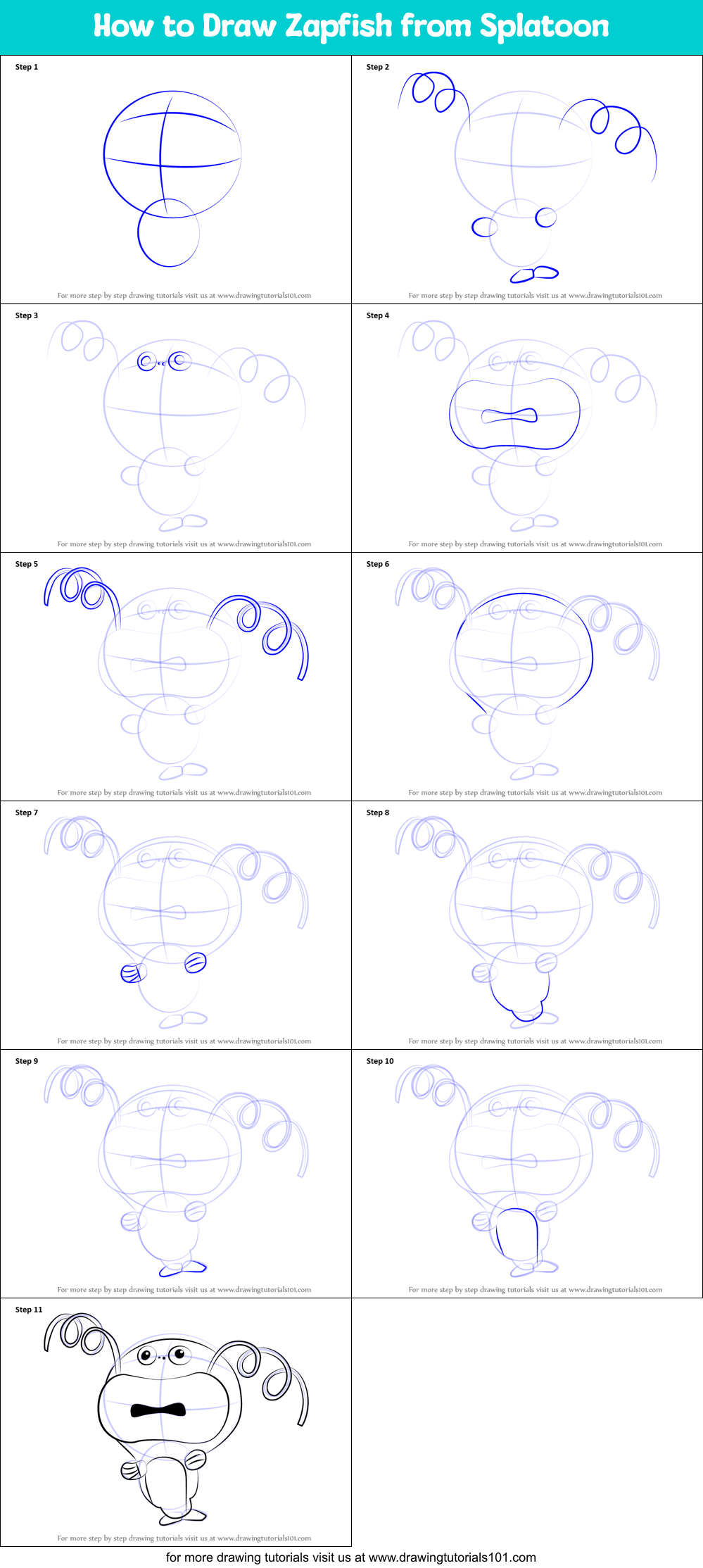 How to Draw Zapfish from Splatoon printable step by step drawing sheet ...