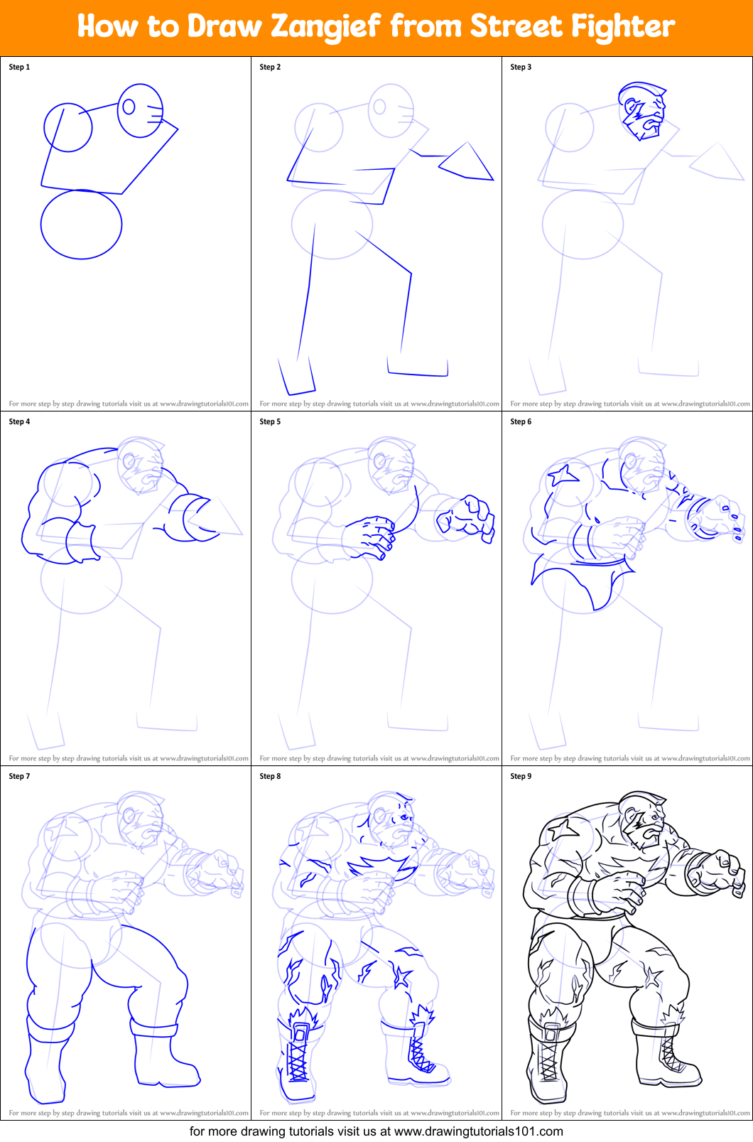 How to Draw Zangief from Street Fighter printable step by step drawing ...