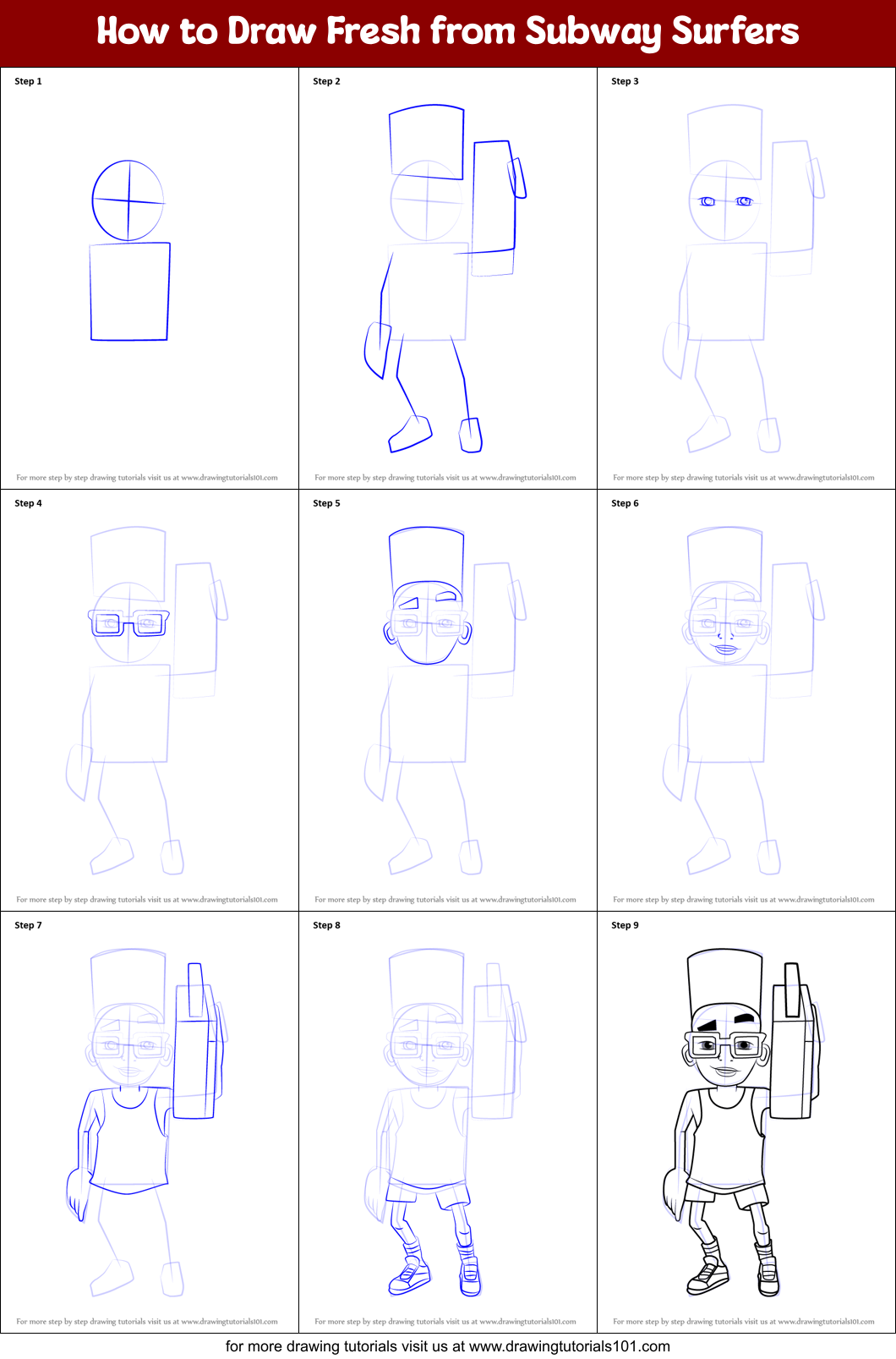 How to Draw Fresh from Subway Surfers printable step by step drawing