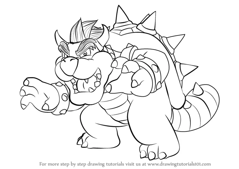 stepstep how to draw bowser from super mario