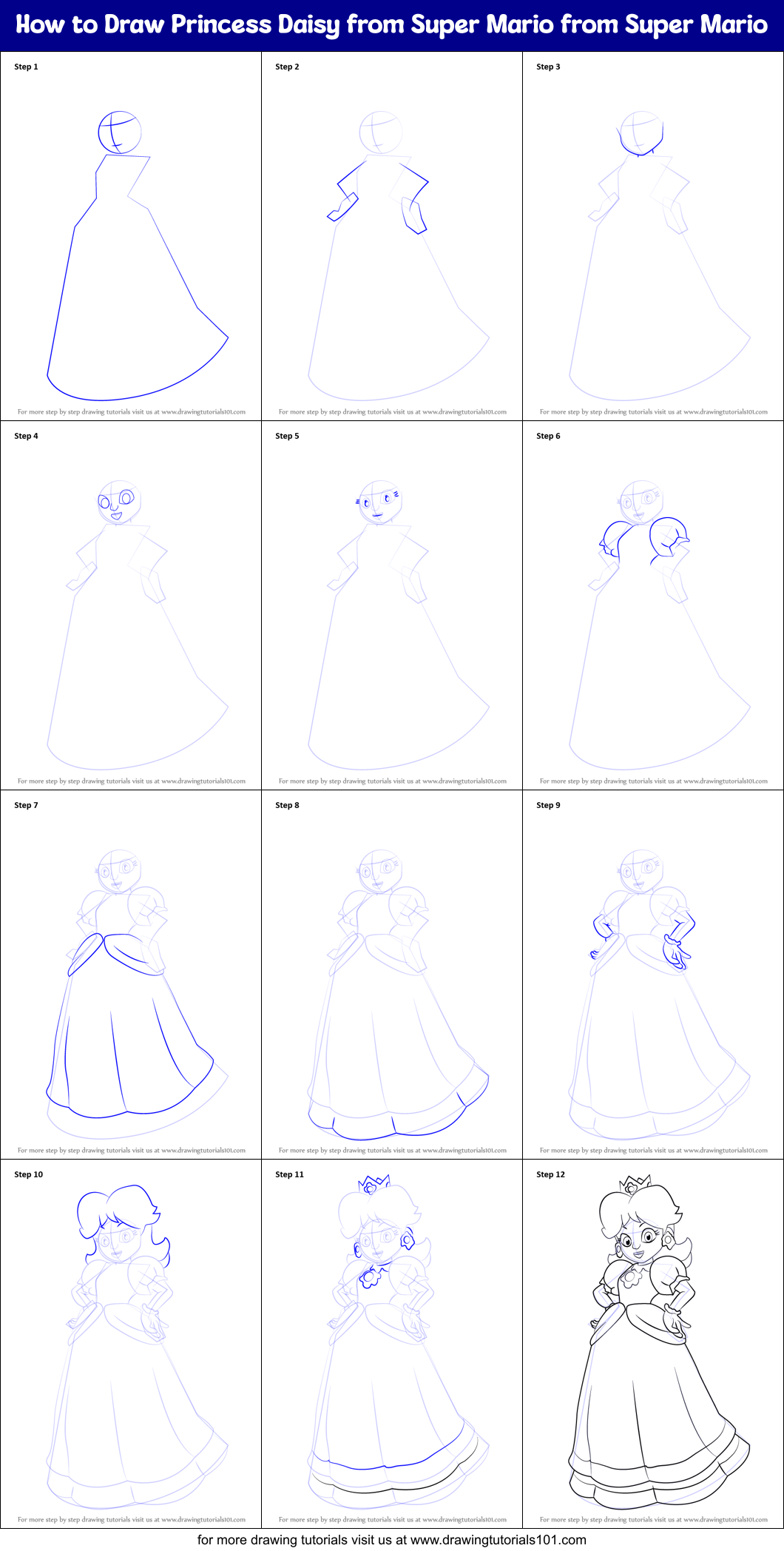How to Draw Princess Daisy from Super Mario from Super Mario printable