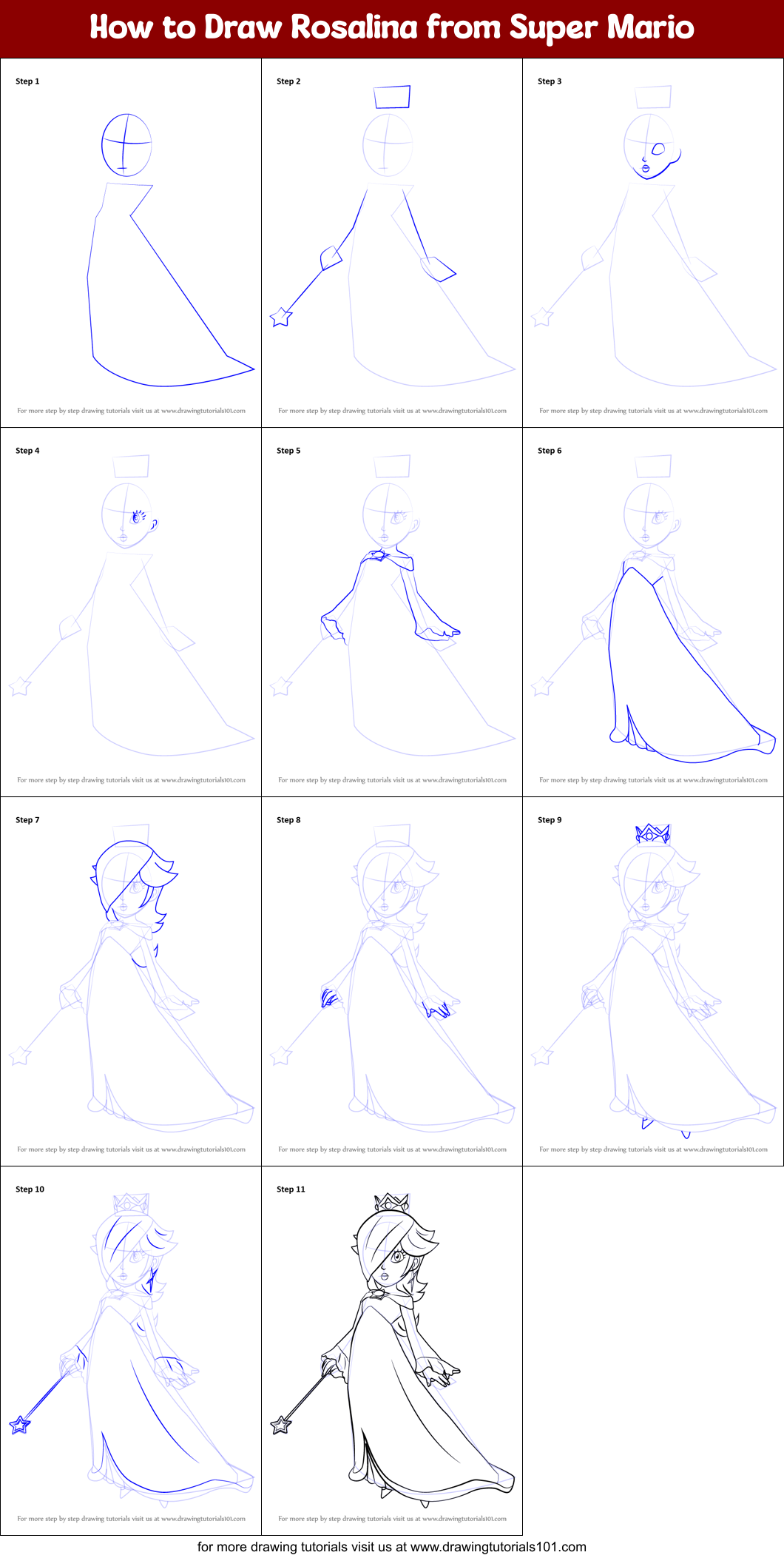 How to Draw Rosalina from Super Mario printable step by step drawing ...