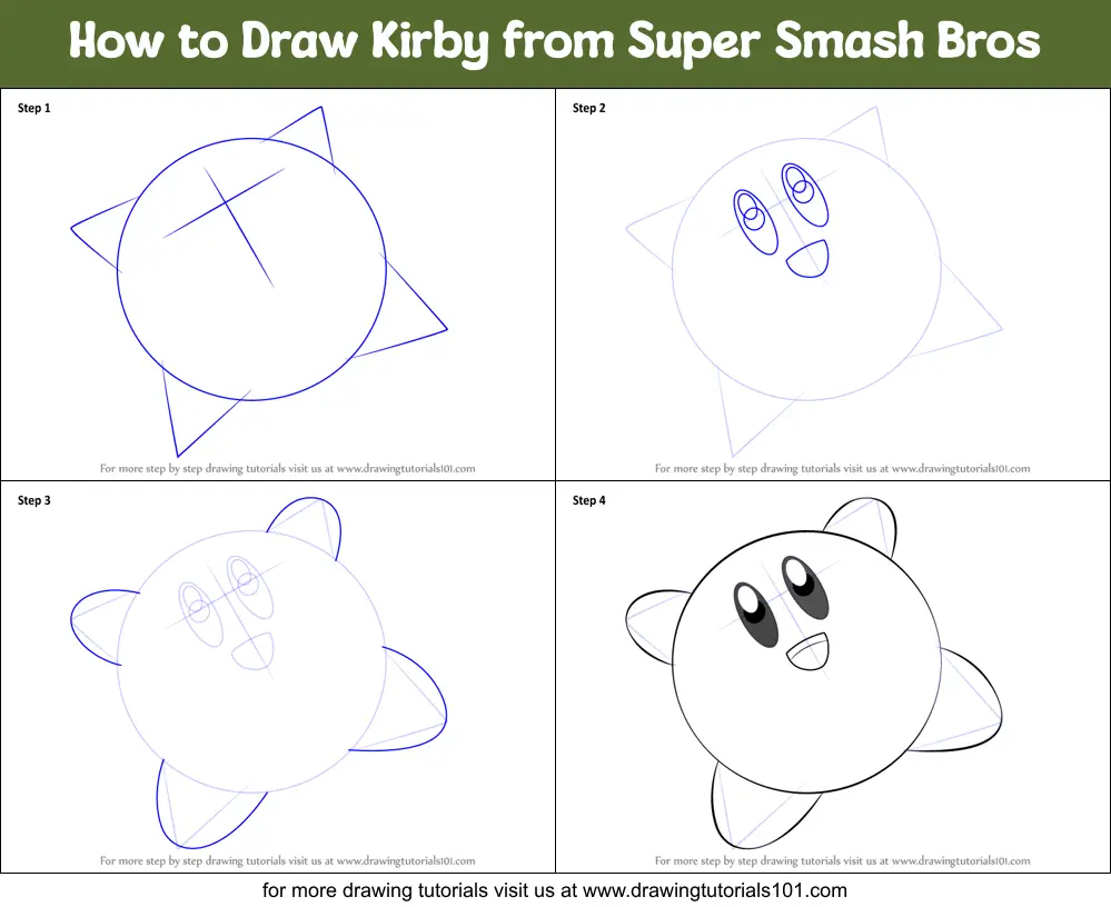 How to Draw Kirby from Super Smash Bros printable step by step drawing