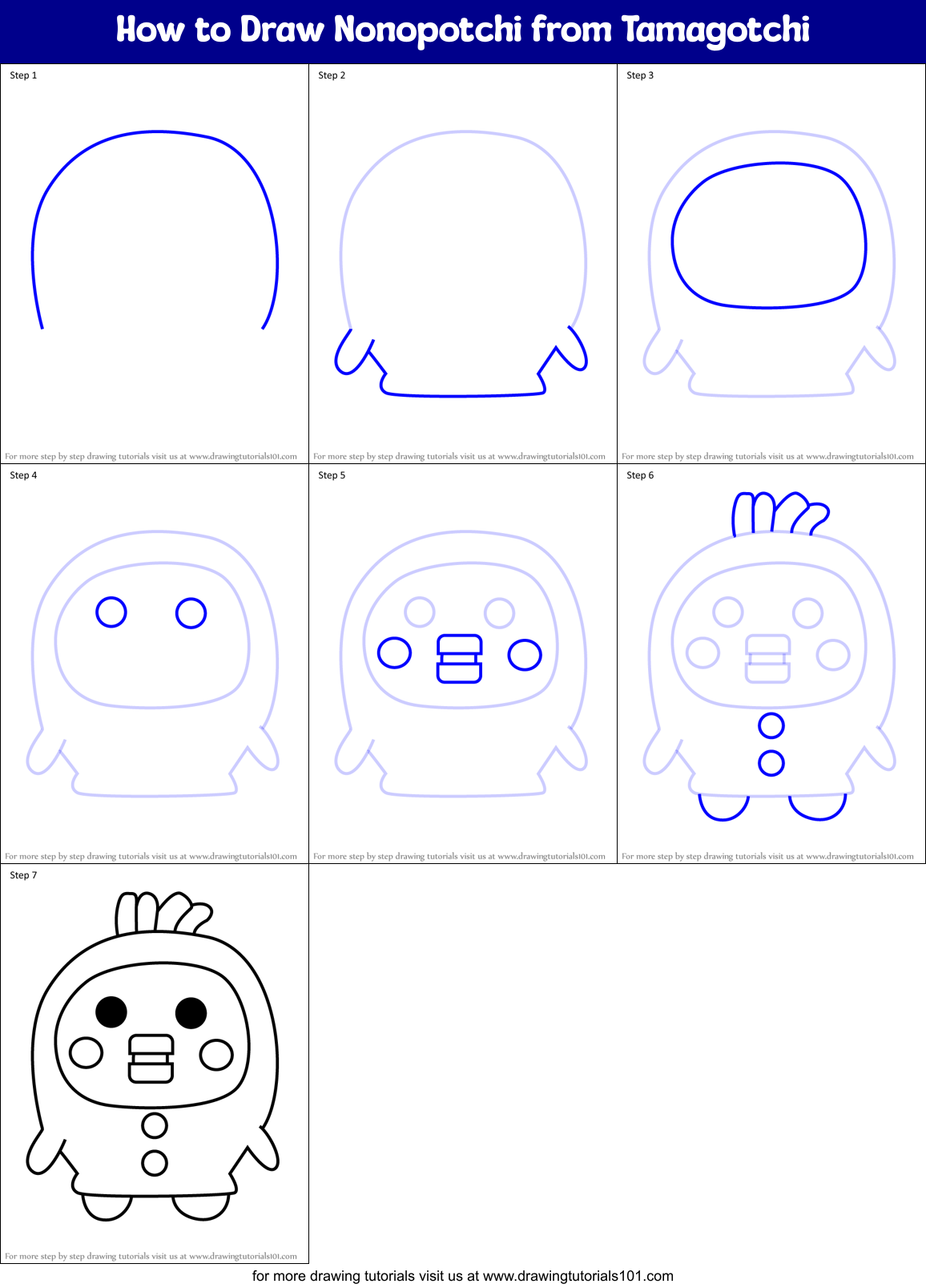 How to Draw Nonopotchi from Tamagotchi printable step by step drawing ...