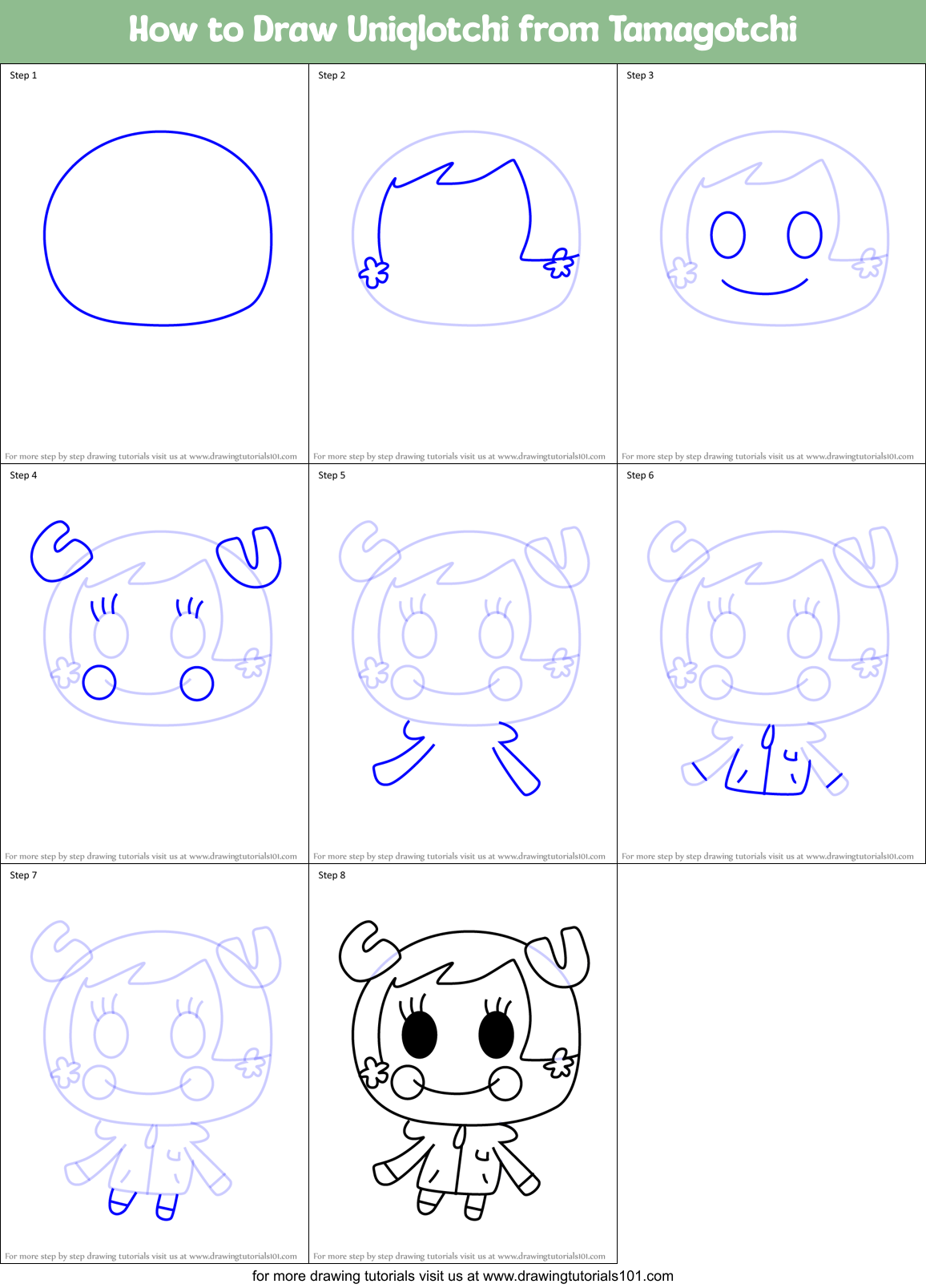 How to Draw Uniqlotchi from Tamagotchi printable step by step drawing ...