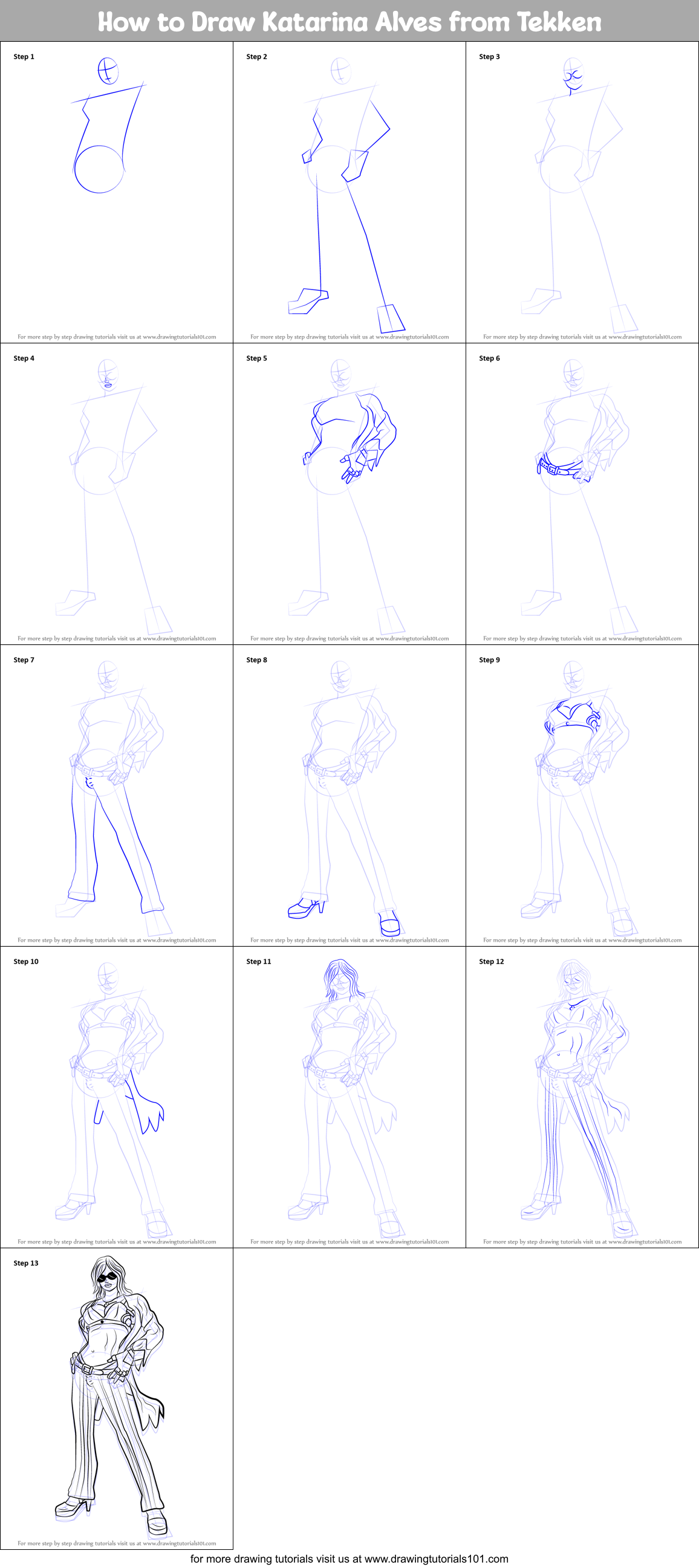 How to Draw Katarina Alves from Tekken printable step by step drawing ...