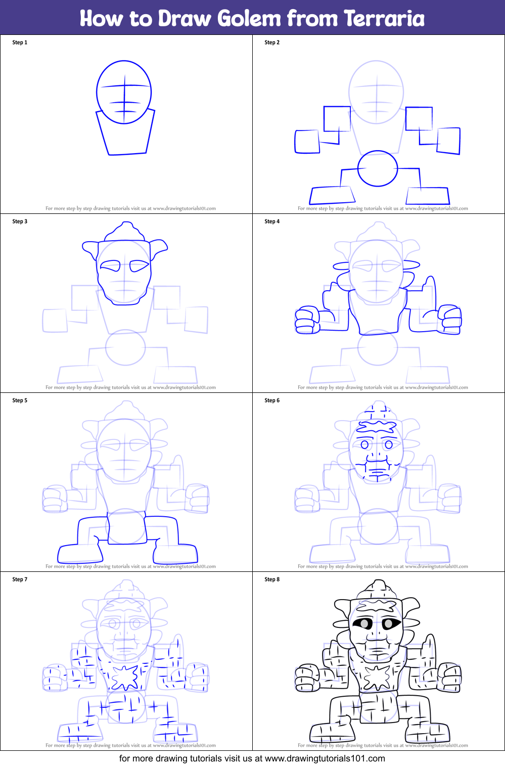How to Draw Golem from Terraria printable step by step drawing sheet