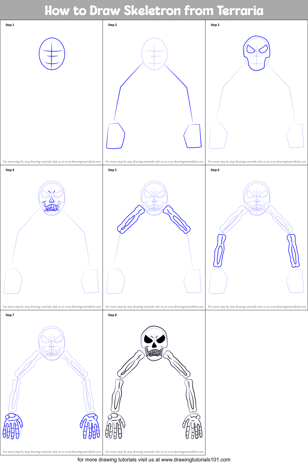 How to Draw Skeletron from Terraria printable step by step drawing