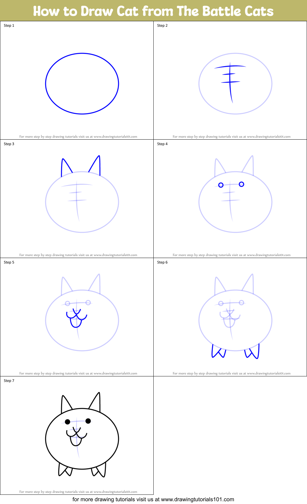 How to Draw Cat from The Battle Cats printable step by step drawing