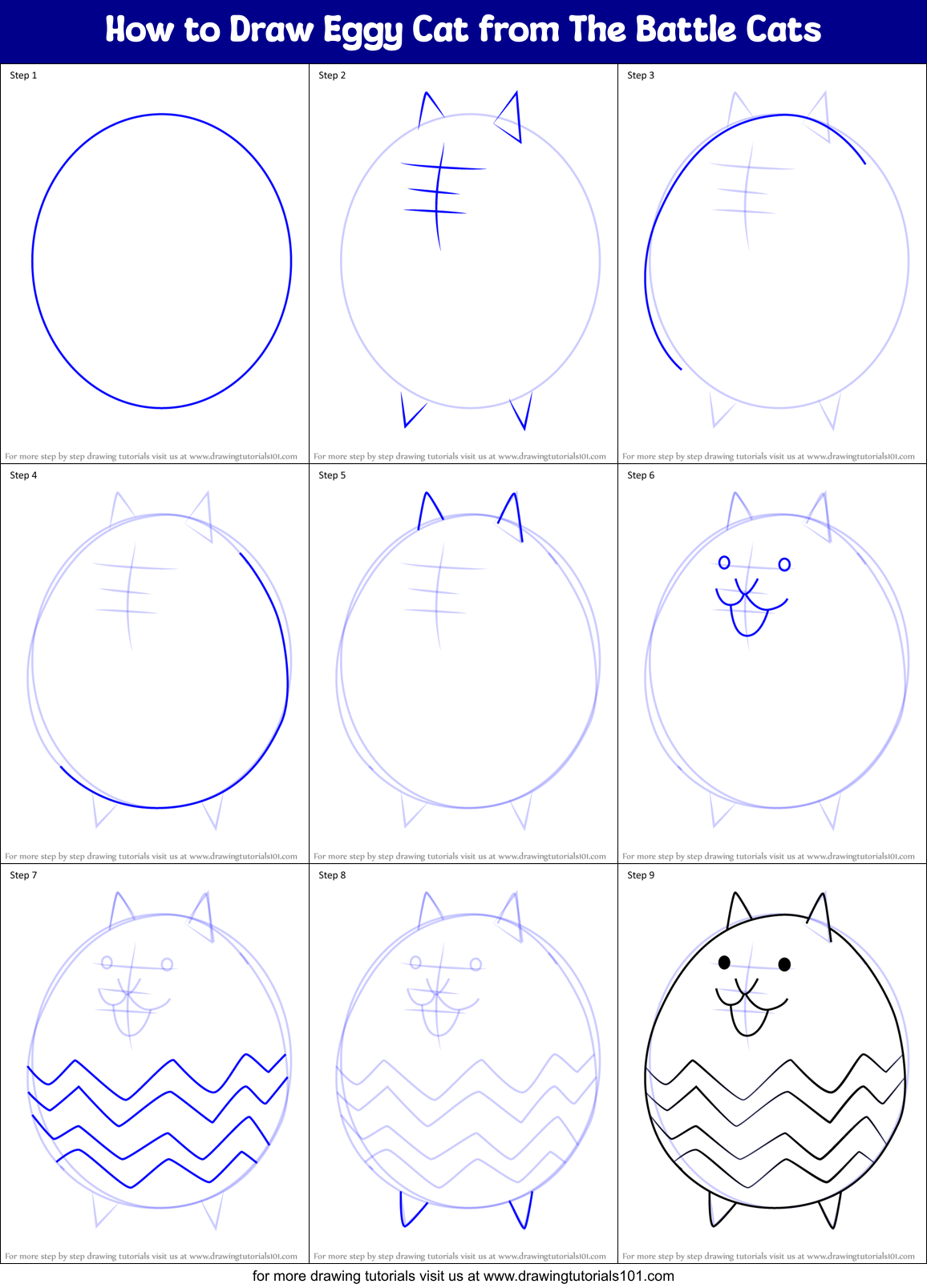 How to Draw Eggy Cat from The Battle Cats printable step by step ...