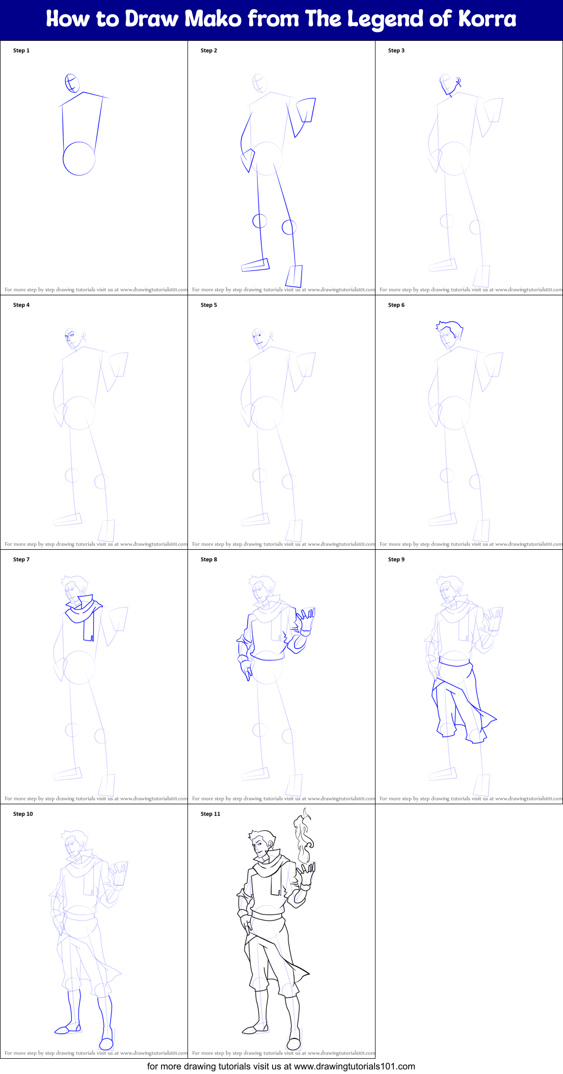 How to Draw Mako from The Legend of Korra printable step by step ...