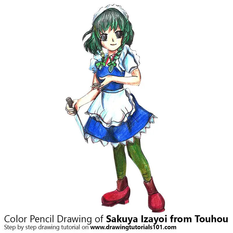 Sakuya Izayoi from Touhou Color Pencil Drawing