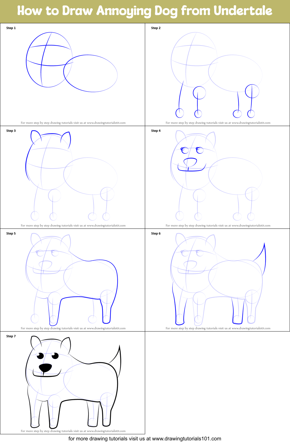 How to Draw Annoying Dog from Undertale printable step by step drawing ...