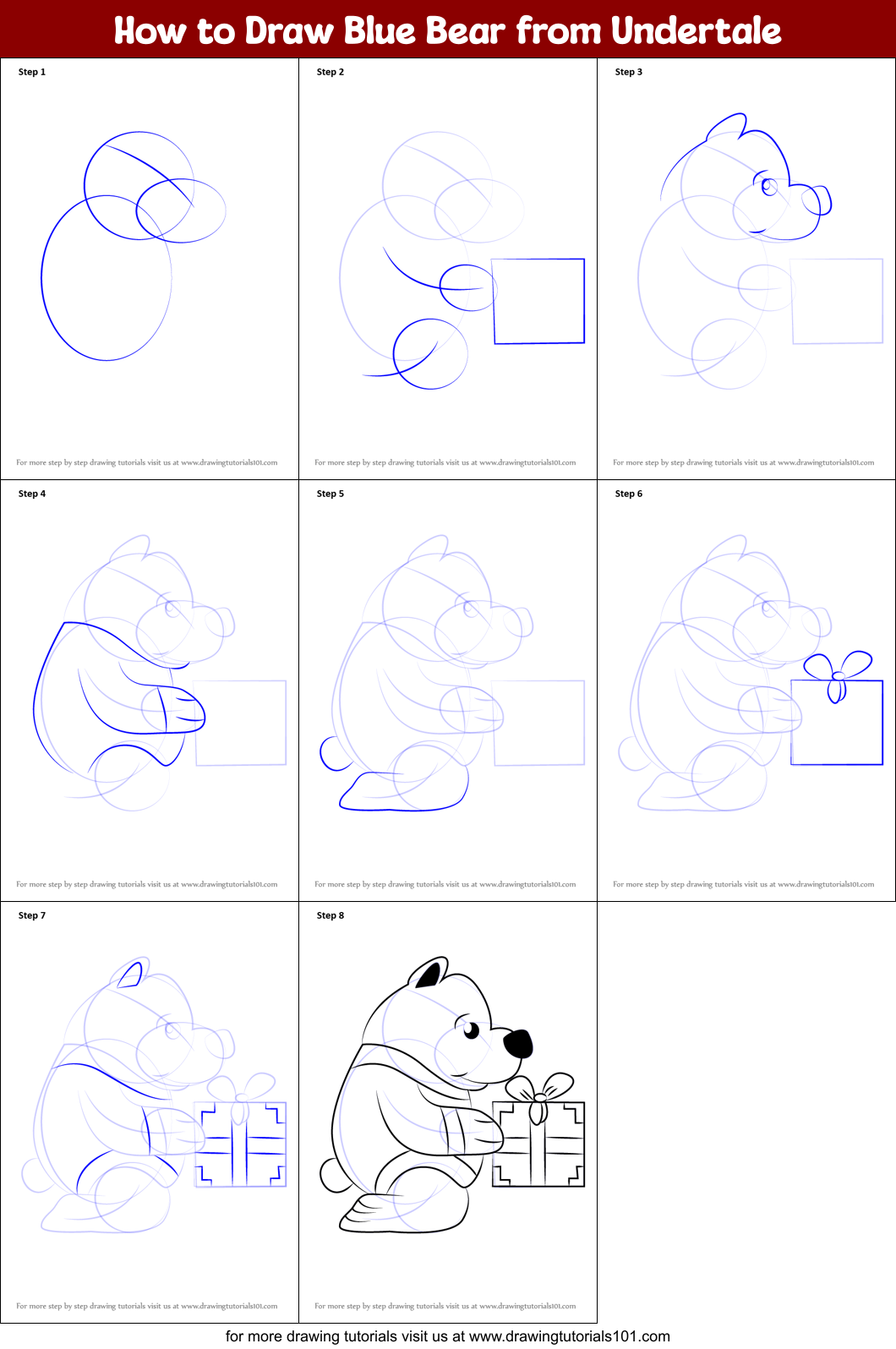 How to Draw Blue Bear from Undertale printable step by step drawing