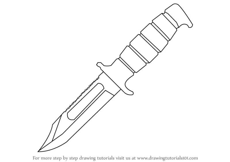 Step by Step How to Draw a Hunting Knife : DrawingTutorials101.com