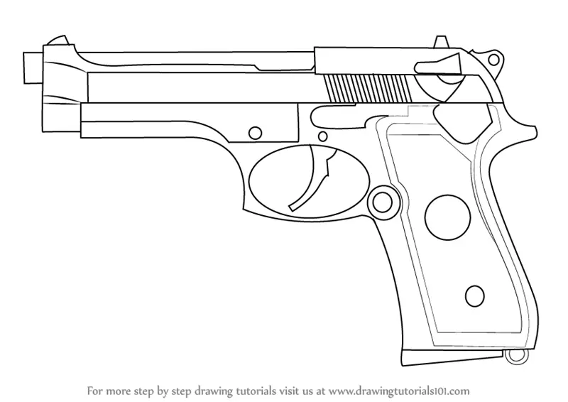 Learn How to Draw a Beretta 92 Pistol (Pistols) Step by Step : Drawing