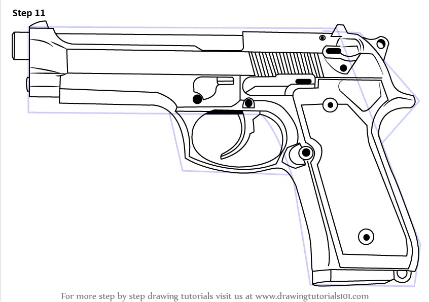 How to Draw a 9mm Beretta M9 Pistol (Pistols) Step by Step