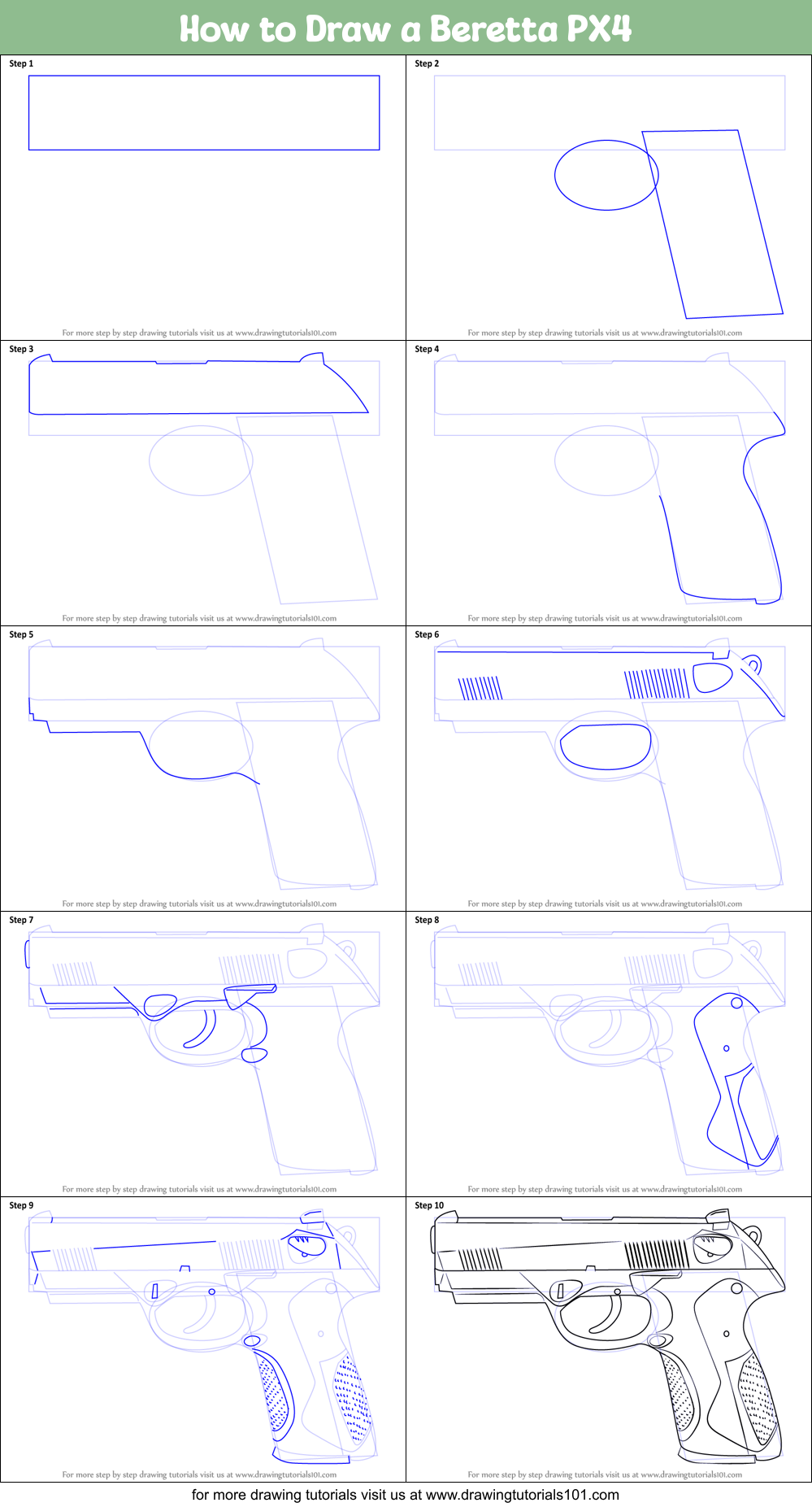 How to Draw a Beretta PX4 printable step by step drawing sheet ...