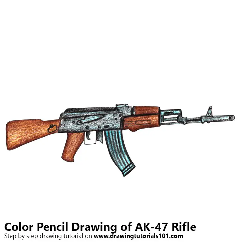 AK-47 Rifle Color Pencil Drawing
