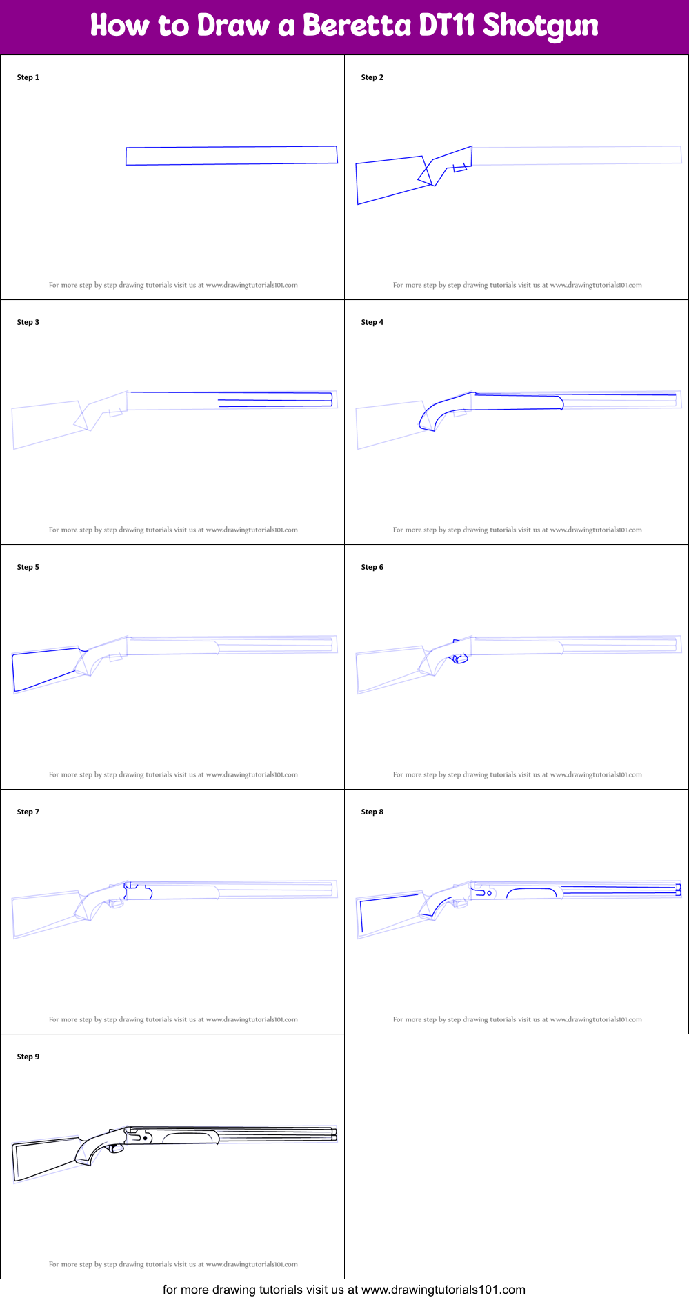 How to Draw a Beretta DT11 Shotgun printable step by step drawing sheet